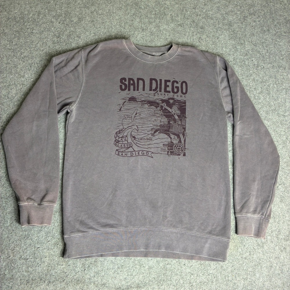 San Diego Surf Graphic Sweatshirt Men's Medium Faded Purple Crewneck Pullover
